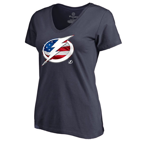 2020 NHL Women Tampa Bay Lightning Navy Banner Wave Slim Fit TShirt->nhl t-shirts->Sports Accessory